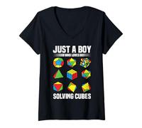 Women's Just A Boy Who Loves Solving Cubes - Speed Cube Magic Cube V-Neck T-Shirt