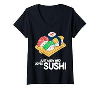 Women's Just A Boy Who Loves Sushi Cute Kawaii Sushi V-Neck T-Shirt