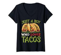 Womens Just A Boy Who Loves Tacos Foodie Taco Mexican Food Lover V-Neck T-Shirt