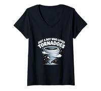 Womens Just A Boy Who Loves Tornadoes Funny Weather Enthusiast V-Neck T-Shirt