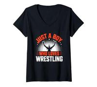 Womens Just A Boy Who Loves Wrestling Design V-Neck T-Shirt