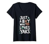 Womens Just A Boy who Loves YAKS T-Shirt Funny Yak V-Neck T-Shirt
