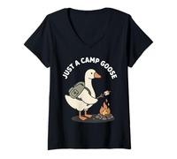 Women's Just A Camp Goose Funny Camper Bird V-Neck T-Shirt