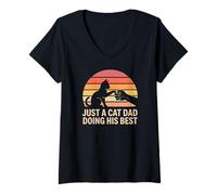Womens JUST A CAT DAD Doing HIS Best Funny Fathers Day V-Neck T-Shirt