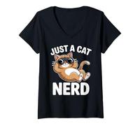 Women's Just A Cat Nerd Funny Cute Kitty V-Neck T-Shirt