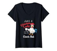 Womens Just A Chicken Lady Trying Not to Clock Out Farm Owner V-Neck T-Shirt