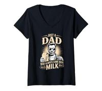 Women's Just a Dad Who Always Came Back with The Milk Clean Comedy V-Neck T-Shirt