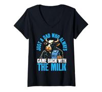 Womens Just A Dad Who Always Came Back With The Milk Cool Dad Cow V-Neck T-Shirt
