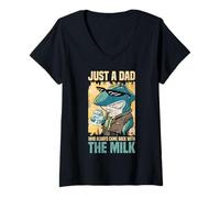 Womens Just A Dad Who Always Came Back With The Milk Cool Shark Men V-Neck T-Shirt