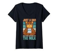 Womens Just A Dad Who Always Came Back With The Milk Funny Bear V-Neck T-Shirt