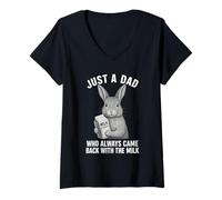 Womens Just a Dad Who Always Came Back With the Milk Rabbit Lover V-Neck T-Shirt