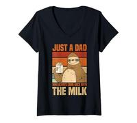 Womens Just A Dad Who Always Came Back With The Milk Sloth Men V-Neck T-Shirt