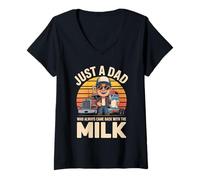 Womens Just A Dad Who Always Came Back With The Milk V-Neck T-Shirt