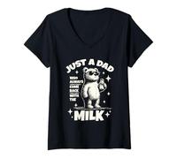 Women's Just A Dad Who Always Comes Back with The Milk V-Neck T-Shirt