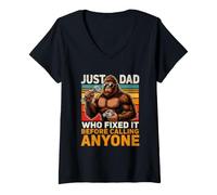 Women's Just A Dad Who Fixed It Before Calling Anyone Retro V-Neck T-Shirt
