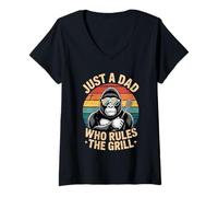 Womens Just A Dad Who Rules The Grill Father's Day V-Neck T-Shirt