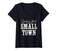 Womens Just A Girl From A Small Town Cowgirl Farmer Country Western V-Neck T-Shirt