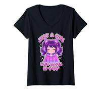 Women's Just a Girl Kpop Chibi Princess Cute Korean Style V-Neck T-Shirt