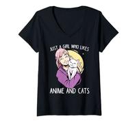 Womens Just a girl who likes anime and cat cosplay otaku neko V-Neck T-Shirt