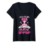 Womens Just A Girl Who Love Anime and K-Pop A Girl That Loves Kpop V-Neck T-Shirt