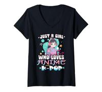 Womens Just A Girl Who Love Anime and K-Pop A Girl That Loves Kpop V-Neck T-Shirt