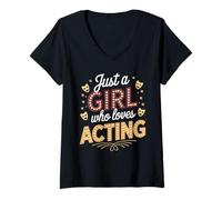 Womens Just a Girl Who Loves Acting Design for Creative Arts V-Neck T-Shirt