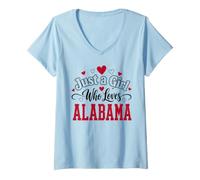 Women's Just a Girl Who Loves Alabama State Pride V-Neck T-Shirt