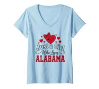 Women's Just a Girl Who Loves Alabama State Pride V-Neck T-Shirt