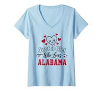 Women's Just a Girl Who Loves Alabama State Pride V-Neck T-Shirt