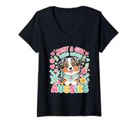 Women's Just A Girl Who Loves Aussies Australian Shepherd V-Neck T-Shirt