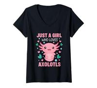 Womens Just a Girl Who Loves Axolotls Funny Adorable Kawaii Pet V-Neck T-Shirt