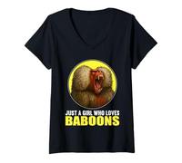 Womens Just a Girl who Loves Baboons Baboon V-Neck T-Shirt