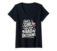 Womens Just a Girl Who Loves Bad Decisions Dark Humor for Woman V-Neck T-Shirt