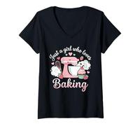 Women's Just A Girl Who Loves Baking Cute Pastry Chef Culinary Baker V-Neck T-Shirt