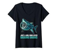 Womens Just a Girl who Loves Basking Sharks Basking Shark V-Neck T-Shirt