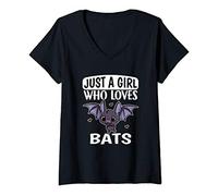 Womens Just A Girl Who Loves Bats Cute Vampire Bat Costume V-Neck T-Shirt