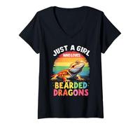 Womens Just A Girl Who Loves Bearded Dragons Cute Lizard V-Neck T-Shirt