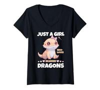 Womens Just A Girl Who Loves Bearded Dragons for Kids Girls Women V-Neck T-Shirt