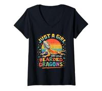 Womens Just A Girl Who Loves Bearded Dragons Retro Sunset Cute V-Neck T-Shirt