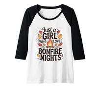 Womens Just A Girl Who Loves Bonfire Nights Autumn Vibes Raglan Baseball Tee
