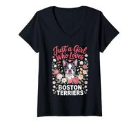 Women's Just a Girl Who Loves Boston Terriers Bostie Dog V-Neck T-Shirt