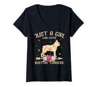 Womens Just a girl who loves Boston Terriers Flower Style V-Neck T-Shirt