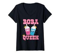 Womens Just A Girl Who Loves Bubble Tea Boba Queen Boba Tea V-Neck T-Shirt
