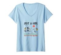 Womens Just a Girl Who Loves Camping, Sun, and Montana for Women V-Neck T-Shirt