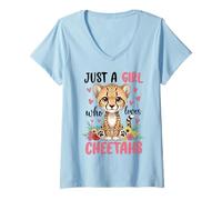 Womens Just a Girl Who Loves Cheetahs Safari Cheetah V-Neck T-Shirt