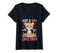 Womens Just a Girl Who Loves Cheetahs Wildlife Cheetah V-Neck T-Shirt