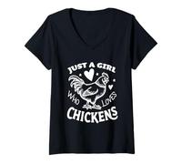 Womens Just a Girl Who Loves Chickens, Cute Pet Lover, Chicken Mom V-Neck T-Shirt