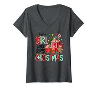 Womens Just A Girl Who Loves Christmas Graphic Print Gingerbread V-Neck T-Shirt
