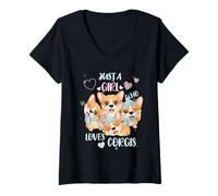 Womens Just A Girl Who Loves Corgis Girls Corgi V-Neck T-Shirt
