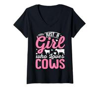Womens Just A Girl Who Loves Cows Cattle Farmer V-Neck T-Shirt